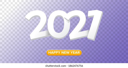 2021 Happy new year horizontal banner background or greeting card with text. vector 2021 new year numbers isolated on transparent horizontal background