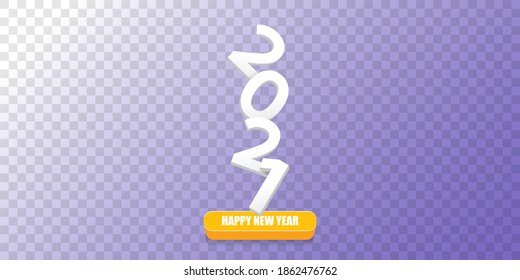 2021 Happy new year horizontal banner background or greeting card with text. vector 2021 new year numbers isolated on transparent horizontal background