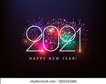 2021 Happy New Year illustration with Fireworks Blue Background. Vector Holiday Design for Premium Greeting Card, Party Invitation.