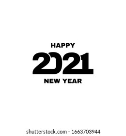 2021 happy new year label design. Vector illustration with black holiday symbol isolated on white background.