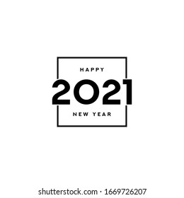2021 happy new year label design. Vector illustration with black holiday symbol isolated on white background.