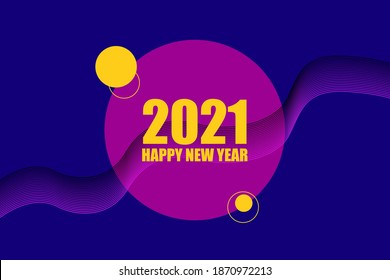 2021 happy new year letters on yellow colour with waves and spheres abstract background creative new design for banners, posters, fliers, backgrounds, calendar vector illustration.