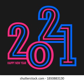 2021 Happy New Year logo text design with line art. Design with typography logo 2021 for celebration and season decoration. Minimalistic trendy design for branding, banner, cover, card. Neon color