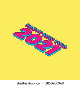 2021 Happy New Year logo text design with isometric numbers. Minimal Holiday decoration elements for design, postcards, greeting cards, invitations, flyers, stickers, stripes