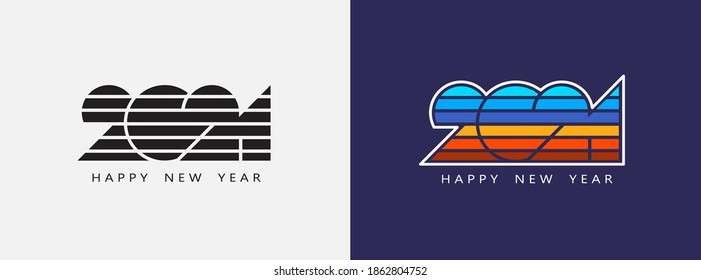 2021 Happy New Year logo text lines black color. 2021 number design template.