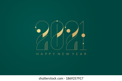 2021 Happy New Year logo classic old style text. 2021 number design template dark green color background