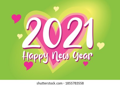 2021 happy new year love heart style type text modern background 