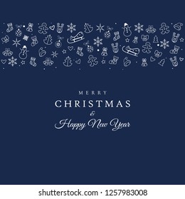 2021 Happy New Year & Merry Christmas Corporate Event Invitation, Blue Background. Modern Minimal design Vector Layout template card abstract with Winter Holiday icons pattern, Christmas Decoration