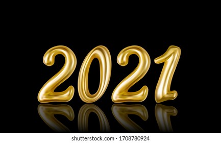 2021 Happy new year. Metallic Gold Number. Christmas and new year celebration. Stock - Vector illustration for your design and business
