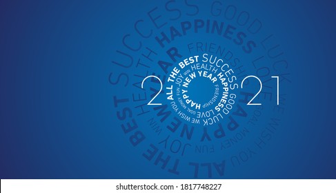 2021 Happy New Year modern abstract circle word cloud text white shining bold light typography blue greeting card banner