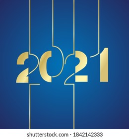 2021 Happy New Year modern black light typography line design gold blue background vector logo icon
