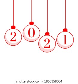2021 Happy New Year. Number in glass bauble, Christmas decoration.
