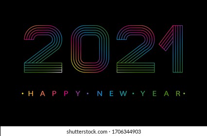 2021 Happy new year. Numbers minimalist style. Vector linear numbers. Design of greeting card. Vector illustration