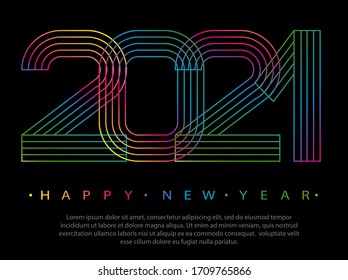 2021 Happy new year. Numbers minimalist style. Vector linear numbers. Design of greeting card. Vector illustration.