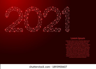 2021 happy new year, numbers from futuristic polygonal red lines and glowing stars for banner, poster, greeting card. Vector illustration.
