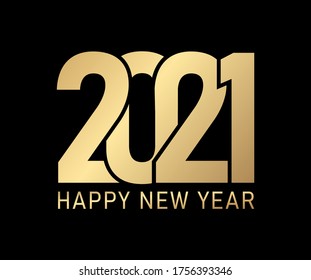 2021 happy new year on Black background, 2021 gold letter