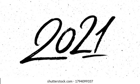2021 Happy New Year of the Ox. Greeting card design with chinese calligraphy for holiday. Hand drawn number 2021 lettering on vintage subtle grunge background. Vector illustration