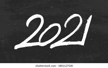 2021 Happy New Year of the Ox. Calligraphy hand drawn number 2021 lettering on black chalk background. Vector illustration