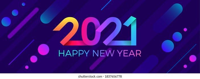 2021 Happy New Year. Paper Memphis geometric bright style for holidays flyers, greetings, invitations, Happy New Year or Merry Christmas cards. Holiday background, poster, banner. Vector Illustration.