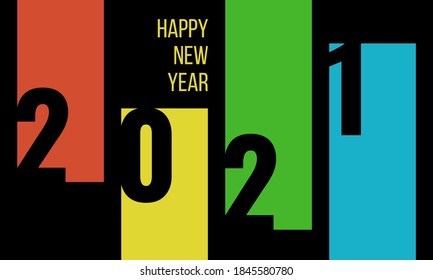 2021 happy new year poster, retro rainbow colors on black background