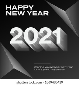 2021 Happy New Year Poster Vinyl Cover Corporate Branding with modern design with triangle shapes geometric lines pattern style minimalist black and white red idea dynamic music - Powered by Shutterstock - Get 15% off with code: PIKWIZARD15