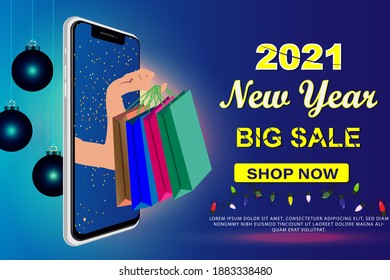 2021 Happy New Year.  sale badge, label, promo banner template .Vector illustration.	