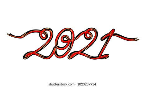 2021 HAPPY NEW YEAR script handwriting lettering text on white background, 2021. poster greeting element Happy New Year. Vector illustration