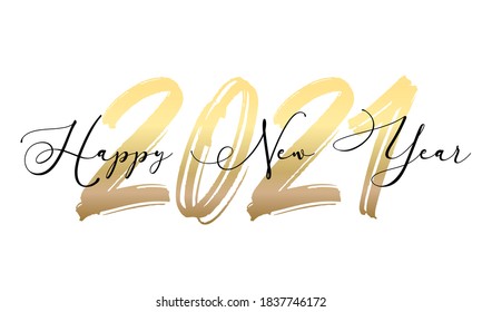 2021 HAPPY NEW YEAR script text hand lettering. Design template Celebration typography poster, banner or greeting card for Merry Christmas and happy new year. Vector Illustration
