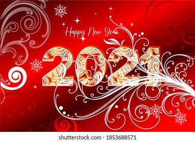 2021 HAPPY NEW YEAR script text hand lettering. Design template Celebration typography poster, banner or greeting card for Merry Christmas and happy new year. Vector Illustration