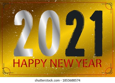 2021 HAPPY NEW YEAR script text hand lettering. Design template Celebration typography poster, banner or greeting card for Merry Christmas and happy new year. Vector Illustration