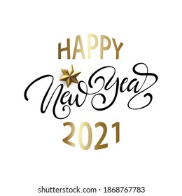2021 Frohes neues Jahr. Schriftzeichen-Handschrift. Weihnachtsdekoration. Feiern Sie 2021. Xmas Poster, Banner, Deckenkarte, Broschüre, Flyer, Layout Design. Vektorgrafik