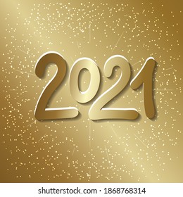 2021 Happy New Year. Script text hand lettering. Christmas decoration. Celebrate party 2021. Xmas Poster, banner, cover card, brochure, flyer, layout design. Vector