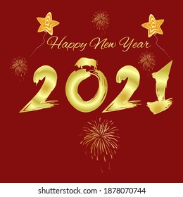 2021 FELIZ guión de AÑO NUEVO con letras a mano. Plantilla de diseño Cartel de tipografía de celebración, cartel o tarjeta de saludo para Feliz Navidad y feliz año nuevo. Ilustración vectorial