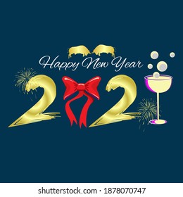 2021 HAPPY NEW YEAR script text hand lettering. Design template Celebration typography poster, banner or greeting card for Merry Christmas and happy new year. Vector Illustration