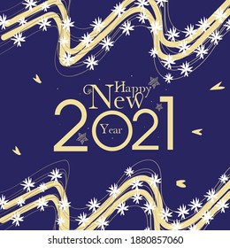 2021 HAPPY NEW YEAR script text hand lettering. Design template Celebration typography poster, banner or greeting card for Merry Christmas and happy new year. Modern, luxury, star Vector Illustration