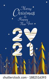 2021 HAPPY NEW YEAR script text hand lettering. Design template Celebration typography poster, banner or greeting card for Merry Christmas and happy new year. Modern, luxury, star Vector Illustration