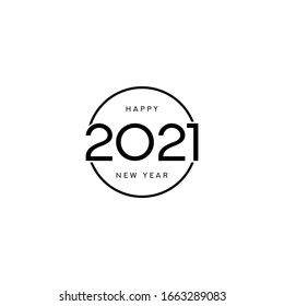 2021 happy new year sign design. Vector illustration with black holiday label isolated on white background.