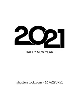 2021 happy new year sign design. Vector illustration with black holiday label isolated on white background.