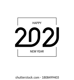 2021 happy new year sign design. Vector illustration with black holiday label isolated on white background.