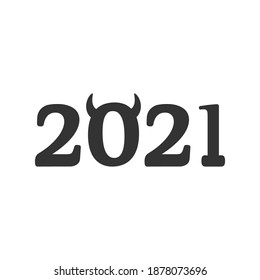 2021 Happy New Year sign. Bull year symbol. Vector illustration isolated on white