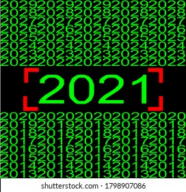2021 Happy New Year signs. 2021 with coding concept design. Futuristic cyberspace with binary code. Green color.
