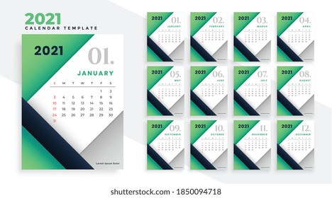 2021 happy new year stylish green calendar design