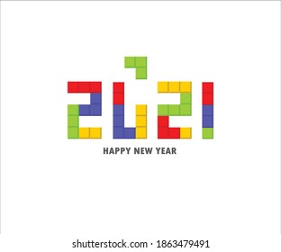2021 happy new year tetris colorful greeting card