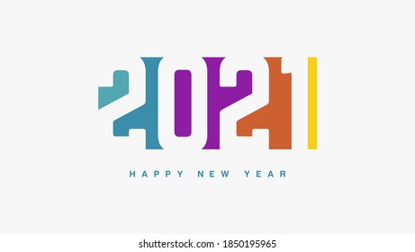 2021 Happy New Year text celebration poster design. isolated on white background.Greeting Card