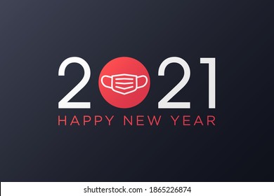 2021 FELIZ texto AÑO NUEVO con icono de máscara protectora Combinación. Diseño de plantillas de celebración tipografía afiche, cartel o tarjeta de saludo para Feliz Navidad y feliz año nuevo. Ilustración vectorial plana.