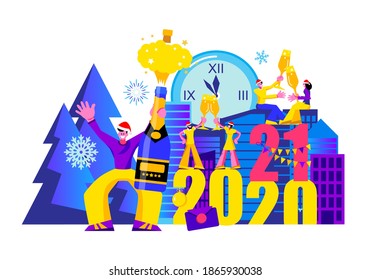 2021 Happy New Year trendy and minimalistic card background. Small people are celebrating the holiday.
Modern Cartoon Flat Design Concept for website, Mobile app page, Landing Page. Vector