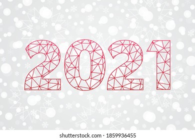 2021 Happy New Year triangle icon. Snowflake background. Snow illustration for decoration, celebration, design, greeting, winter holiday