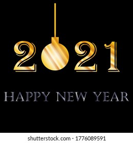 Afiche de la tipografía del año nuevo feliz 2021. Logo del texto dorado 2021. Diseño de Números de Fiesta de Oro. Cartel de Feliz Año Nuevo con números del 2021. Ilustración del vector EPS 10