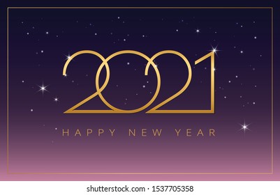 2021 Happy New Year vector background party celebration invitation illustration in purple, pink and golden colors - 2021 golden numbers on shiny starry sky 2021 design