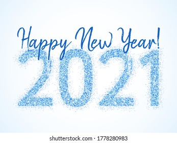 2021 Happy New Year vector banner. Confetti particles font calligraphy. Happy New Year wishes, 2021 of confetti scatter. Luxury banner.